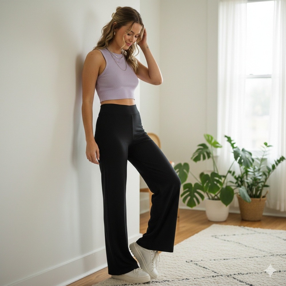 BCBGMAXAZRIA Black Wide Leg Dress Pants Flare Leg Zipper Fly - Size S